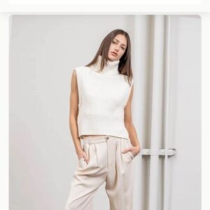 Moon River Cream Sleeveless Turtleneck Sweater